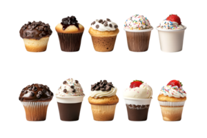 Cupcakes and muffins with sprinkles and chocolate chips isolated on a transparent background png
