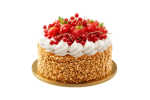 Strawberry and red currant cake with whipped cream isolated on a transparent background png