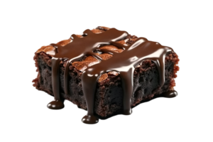 Chocolate brownie with melted chocolate drizzle isolated on a transparent background png
