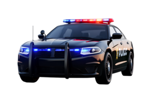 Police car with flashing lights isolated on a transparent background png