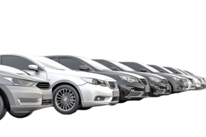 Row of modern SUVs car isolated on a transparent background png