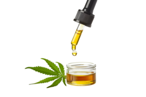 CBD oil dropper with cannabis leaf isolated on a transparent background png