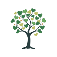 Heart shaped tree with green leaves on a transparent background png
