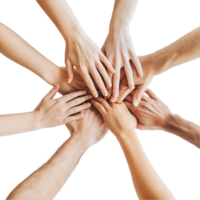 Diverse hands coming together in unity on a transparent background png