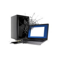Broken laptop screen with shattered glass isolated on a transparent background png