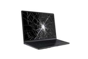 Laptop with shattered screen and broken display isolated on a transparent background png