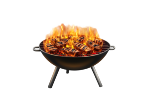 Grilled steaks on a flaming barbecue on a transparent background png