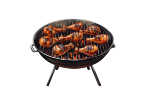 Chicken drumsticks on a barbecue grill on a transparent background png