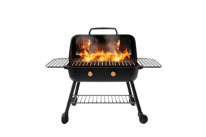 Steak on a charcoal grill with flames on a transparent background png