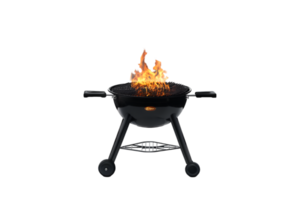 Steak on a charcoal grill with flames on a transparent background png