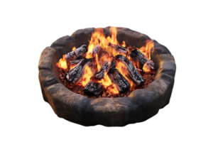 Fire pit with glowing flames on a transparent background png