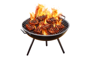 Grilled steaks on a flaming barbecue on a transparent background png