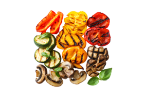 Grilled vegetables with mushrooms and peppers on a transparent background png
