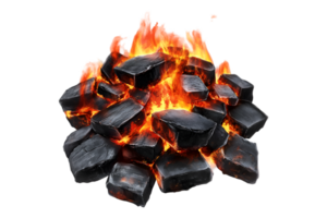 Charcoal briquettes with flames on a transparent background png