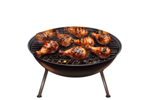 Chicken drumsticks on a barbecue grill on a transparent background png