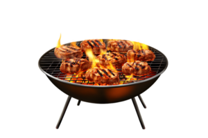 Grilled steaks on a flaming barbecue on a transparent background png