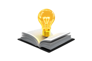 luz lâmpada em a aberto livro isolado em uma transparente fundo png
