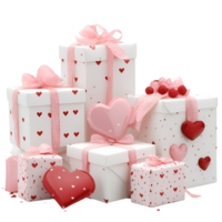 Valentine gift boxes with heart decorations isolated on a transparent background png