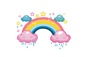 Cute rainbow with clouds and stars isolated on a transparent background png