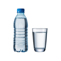 Bottle and glass of mineral water on transparent background png