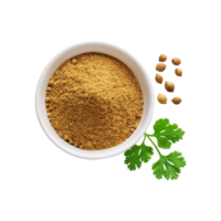 Top view of coriander powder on transparent background png
