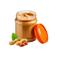 Bottle of Peanut Butter with peanut slices and leaf on transparent background png