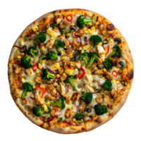 a pizza with vegetables and chicken on it png