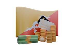 Heavenly 3D render illustration of Bhutan flag and currency called Ngultrum png
