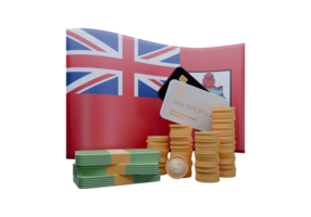 Incomparable 3D render illustration of Bermuda flag and currency called Dollar png
