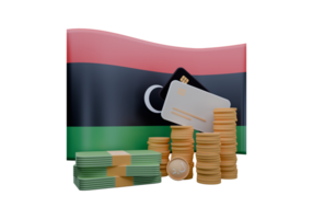 Showy 3D render illustration of Libya flag and currency called Dinar png