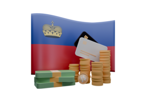 Sleek 3D render illustration of Liechtenstein flag and currency called Franc png
