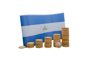 Bold 3D render illustration of Nicaragua flag and currency called Cordoba png