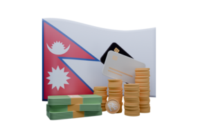 Appealing 3D render illustration of Nepal flag and currency called Rupee png