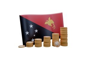 Tasteful 3D render illustration of Papua New Guinea flag and currency called Kina png