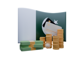 Marvelous 3D render illustration of Pakistan flag and currency called Rupee png