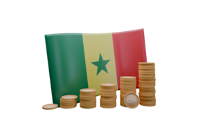 Delightful 3D render illustration of Senegal flag and currency called CFA Franc png