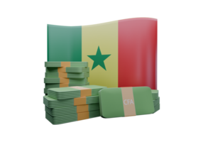 Inviting 3D render illustration of Senegal flag and currency called CFA Franc png