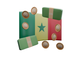 Nice 3D render illustration of Senegal flag and currency called CFA Franc png