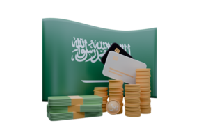 Perfect 3D render illustration of Saudi Arabia flag and currency called Rial png