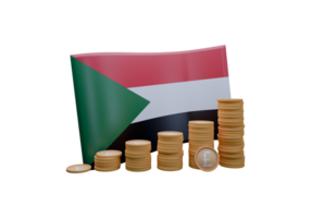 Sleek 3D render illustration of Sudan flag and currency called Pound png
