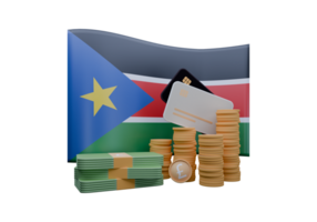 Striking 3D render illustration of South Sudan flag and currency called SS Pound png
