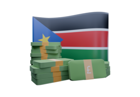 Spotless 3D render illustration of South Sudan flag and currency called SS Pound png