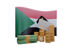 Affluent 3D render illustration of Sudan flag and currency called Pound png