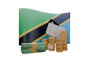 Blooming 3D render illustration of Tanzania flag and currency called Shilling png