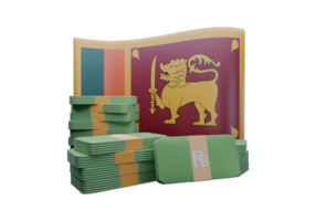 Admirable 3D render illustration of Sri Lanka flag and currency called Rupee png