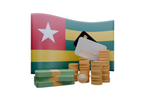 Sparkling 3D render illustration of Togo flag and currency called CFA Franc png