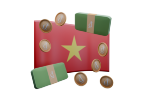 Polished 3D render illustration of Viet Nam flag and currency called Dong png