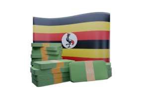 Exquisite 3D render illustration of Uganda flag and currency called Shilling png