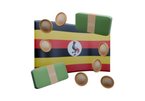 Exclusive 3D render illustration of Uganda flag and currency called Shilling png