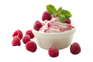 Yogurt with raspberry isolated on transparent background. png